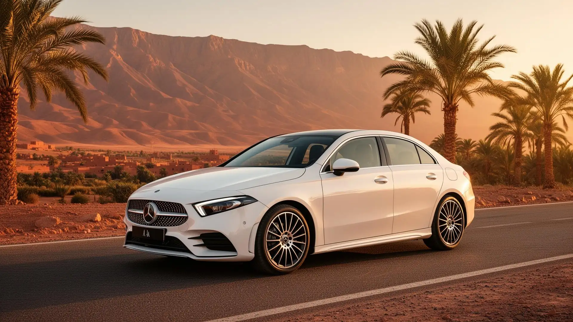 Mercedes de prestige sur une route au Maroc — Maroc Elite Transport
